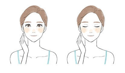 顔に手を添えた女性のイラスト