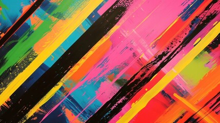 The texture of bold neon lines crisscrosses in a pop art inspired piece, where the contrast of bright colors against a dark background exemplifies modern creativity and zest, colorful banner - obrazy, fototapety, plakaty