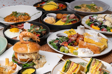 American style, brunch, tomato, omelette, cheese, handmade, sandwich, shrimp burger, New York style, beef dish, pollack, oil, pasta, pollack, cream, pasta, very slow risotto, rosé,