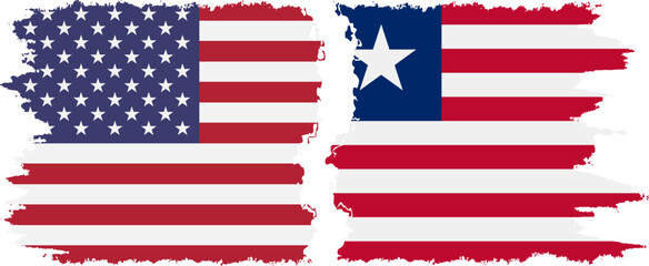 Liberia and USA grunge flags connection vector