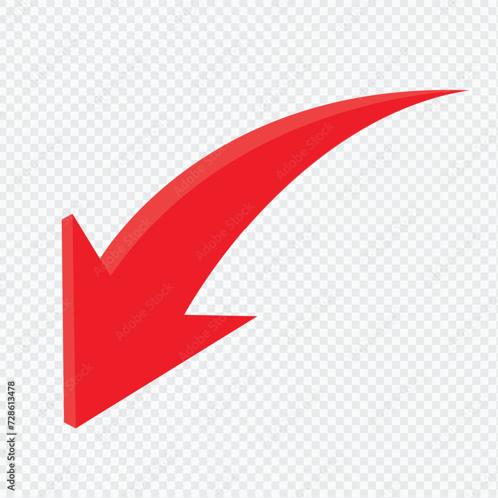Poster 3d red arrow left direction icon on a transparent background, arrow icon illustration vector for you