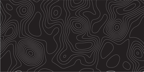 Abstract white on black background Topographic line map pattern. Contour elevation topographic and textured Background Modern design with black background with topographic wavy patte.