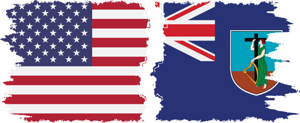 Montserrat and USA grunge flags connection vector