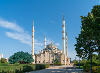 Fototapeta na wymiar Grozny, Russia. Heart of Chechnya im. Akhmat-Khadji Kadyrov. Mosque