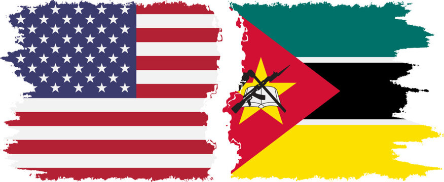 Mozambique and USA grunge flags connection vector