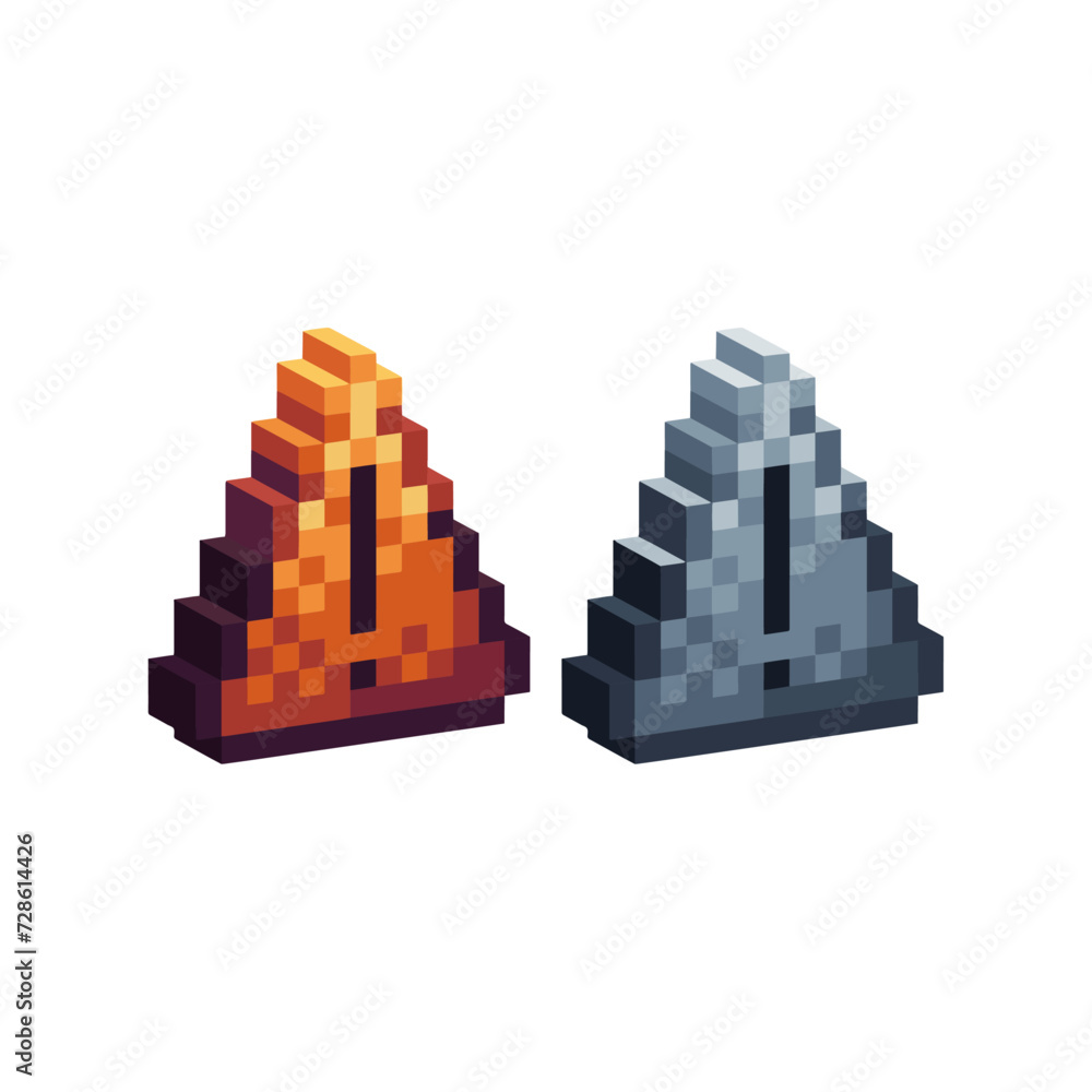 Poster isometric pixel art 3d of danger sign exclamation mark icon for items asset. exclamation mark icon o