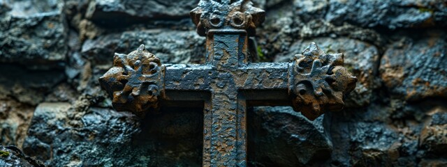 Ash Wednesday banner, old rusty Christian cross