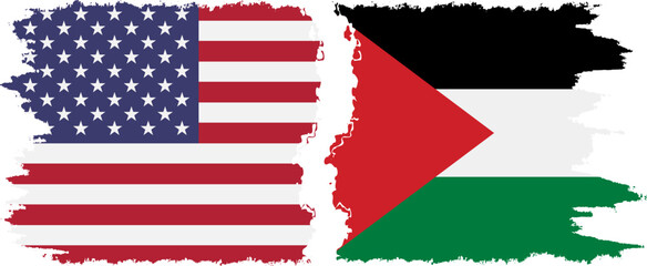 Palestine and USA grunge flags connection vector