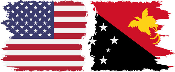 Papua New Guinea and USA grunge flags connection vector
