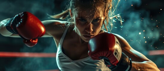 Female kickboxer in the ring