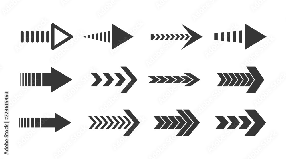 Poster arrow symbols set, minimalist in design, features concise yet dynamic arrows, convey direction and m