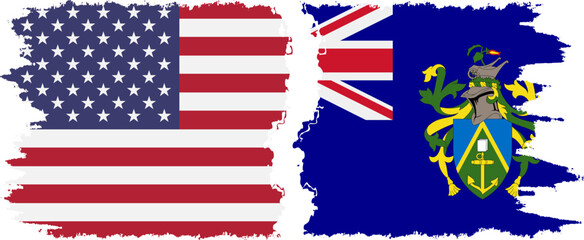 Pitcairn Islands and USA grunge flags connection vector