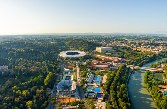 Rome, Italy. Stadio Olimpico. Panorama of the city on a summer morning. Sunny weather. Aerial view