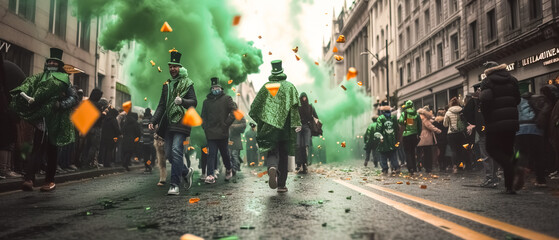 St. Patrick's day Parade, Saint Patrick, Green hat, Ireland's celebration holiday, people dress...