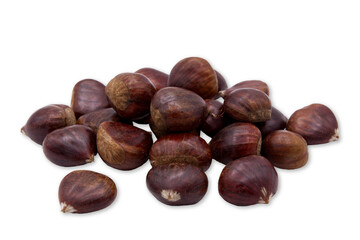 Group of chestnuts isolated on a cutout PNG transparent background
