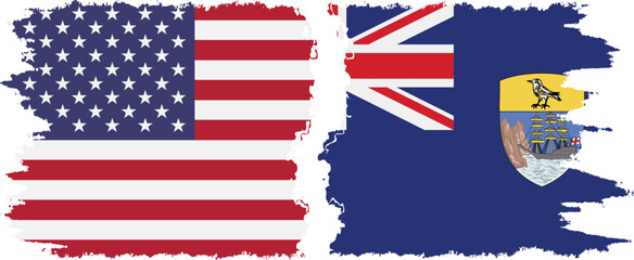 Saint Helena and USA grunge flags connection vector