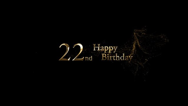 Happy 22nd birthday greetings with gold particles, happy birthday banner