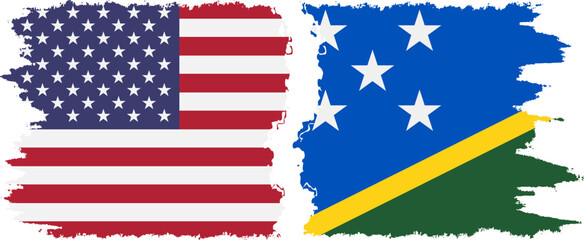 Solomon Islands and USA grunge flags connection vector