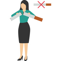 Woman breaking a cigarette as a symbol of quitting smoking. Ex-smoker with new health life. The concept of quitting smoking, healthy habits. No tobacco day.