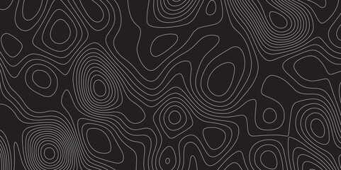 Abstract white on black background Topographic line map pattern. Contour elevation topographic and textured Background Modern design with black background with topographic wavy patte.