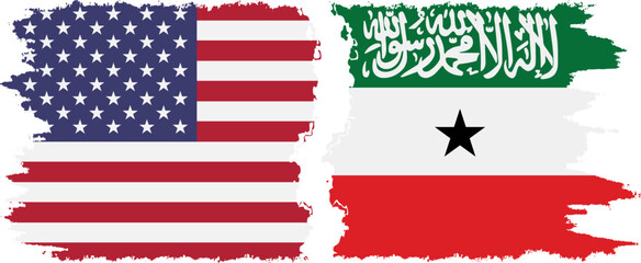 Somaliland and USA grunge flags connection vector