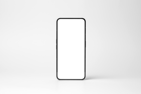 A sleek, contemporary smartphone is prominently displayed in an upright position against a clean, white backdrop, highlighting its design.