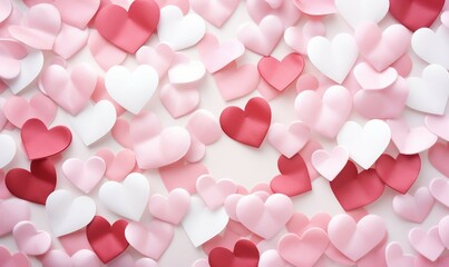 Pink and white hearts on white background, valentines day concept