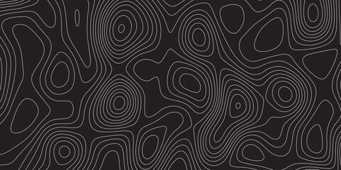 Abstract white on black background Topographic line map pattern. Contour elevation topographic and textured Background Modern design with black background with topographic wavy patte.