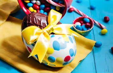 Naklejka premium chocolate easter egg decorated with bows