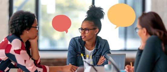 Diverse team brainstorming, female head consulting for future project, Generative AI