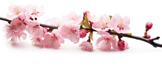 Pink cherry blossoms isolated on white background - obrazy, fototapety, plakaty