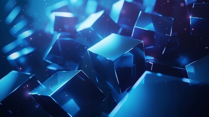 Glowing geometric shapes in electric blue, a fusion of art and technology - obrazy, fototapety, plakaty