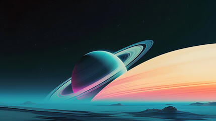 abstract background with space - Saturn illustration, scrience fiction