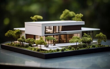 house model with a modern minimalist design and green garden. generative ai