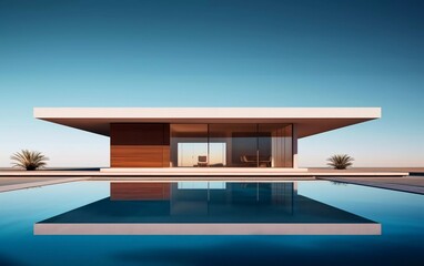 realistic photo of a minimal modern house with a swimming pool. generative ai