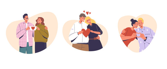Isolated Vector Elements With Cartoon Joyous Couple Characters Clasps Hands, Their Eyes Gleaming With Love
