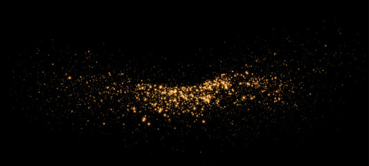Fototapeta na wymiar Dust sparks and golden stars shine with special light. Vector sparks on black background. Christmas light effect. Sparkling magic dust particles. 