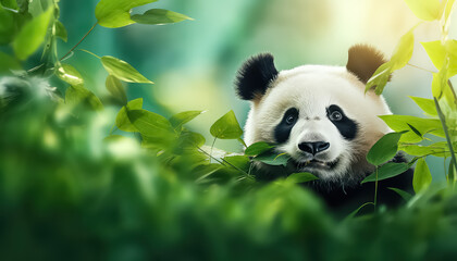 A lonely panda lives in nature