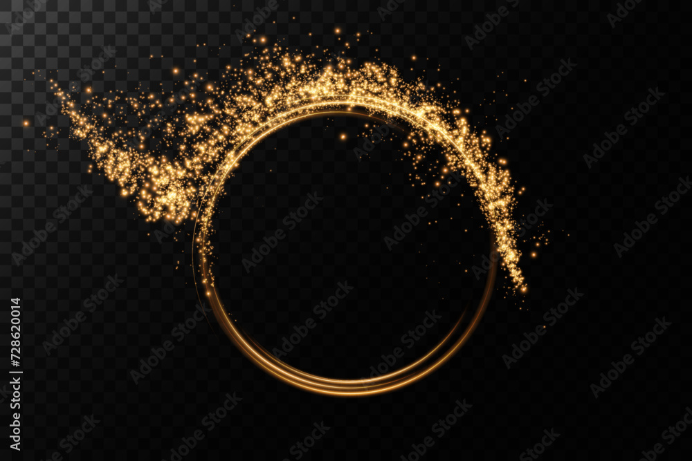 Poster abstract light lines of motion and speed with golden colored sparks. light everyday glowing effect. 