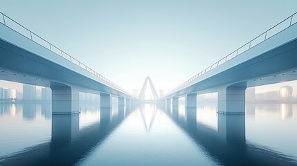 Fototapeta premium The symmetry of a modern bridge's steel beams, stretching across a calm, urban river