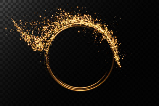 Abstract light lines of motion and speed with golden colored sparks. Light everyday glowing effect. semicircular wave, curve light track swirl, optical fiber incandescent png. 