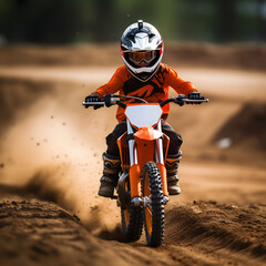 Youthful Speed: Child Racer Training on a Dirt Bike at a Motocross Track