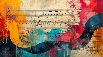Sheet music transformed into a colorful symphony of shapes and patterns