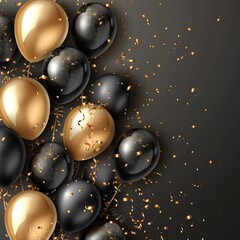 Beautiful birthday background with black and gold balloons and place for text