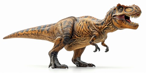 Isolated white toy dinosaur - prehistoric creature, representing the ancient and powerful era of...