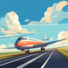 cartoon illustration airplane on the road