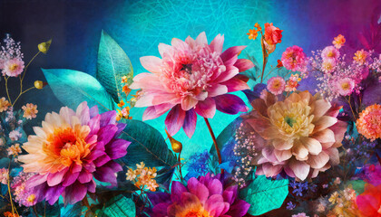 Fototapeta na wymiar Floral background consiisting of beautiful colorful and vibrant flowers