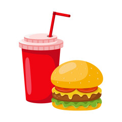 Burger and soda Combo Street Food Menu Item Vector Detailed Illustration on white background