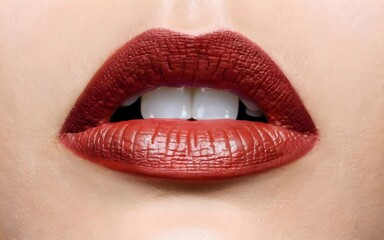 close up of lips with red lipstick