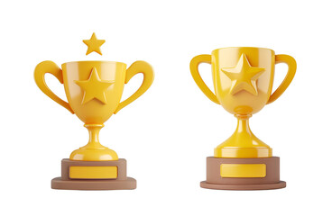 Simple 3D Render of a Cartoon Icon: Yellow Star Trophy Cup, Isolated on Transparent Background, PNG